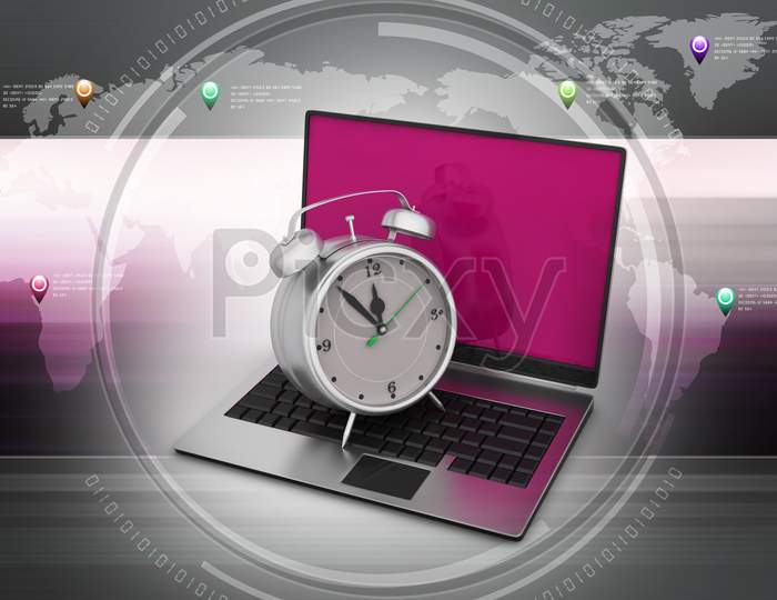 Laptop with A clock on it