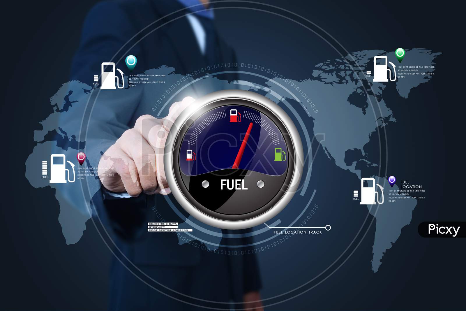 Close up shot of Person's Hand pointing towards a Fuel Indicator