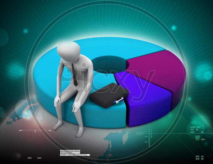 Business Man Resting On Pie Chart