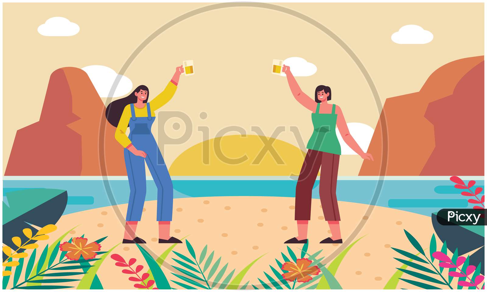 Girls Are Enjoying Party At The Beach
