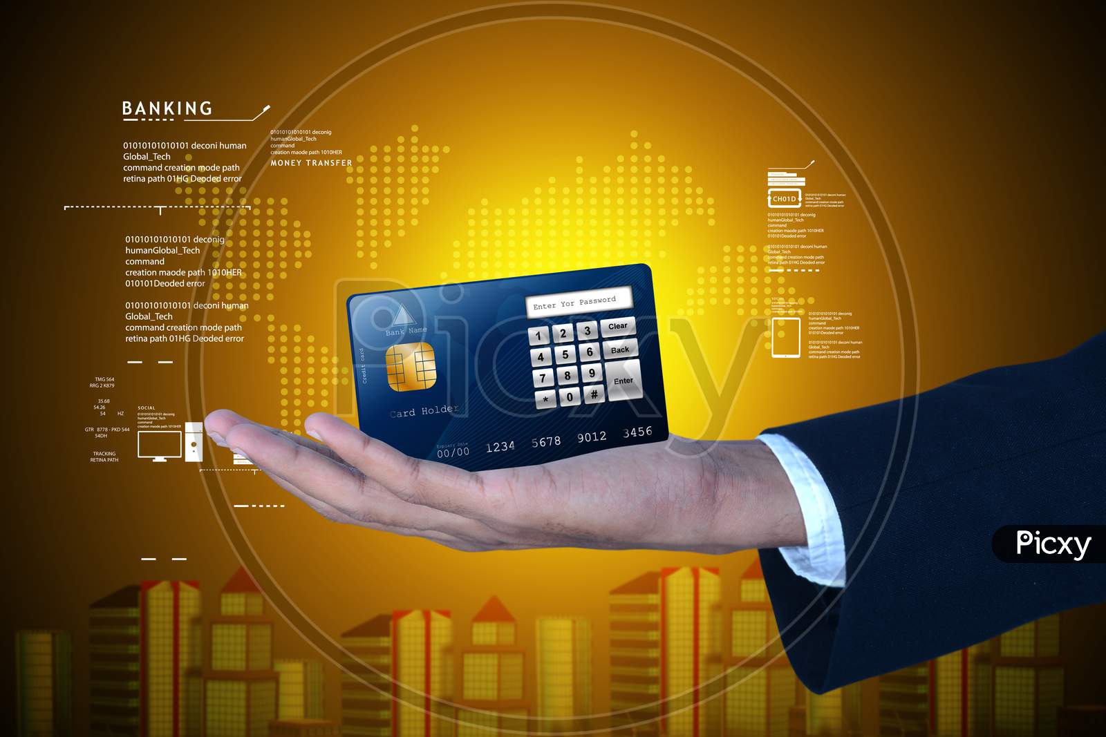 Business Man Showing Credit Card In Color Background