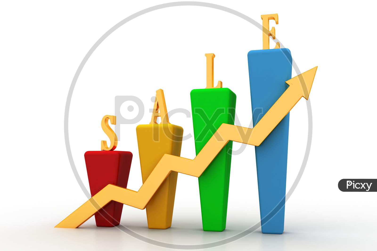 3D Bar Chart And Sales Growth