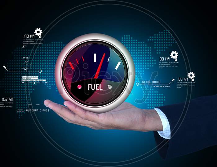 Close up shot of Person's hand with Fuel Indicator