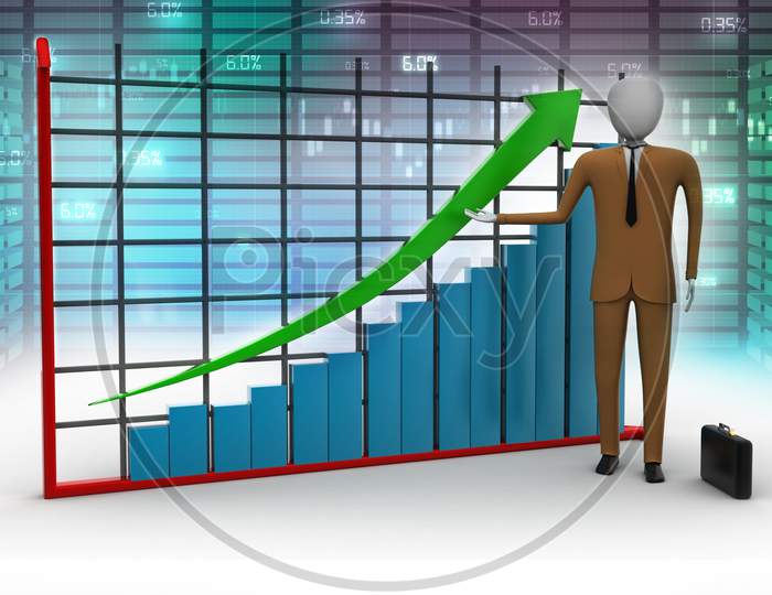 Business Man Standing Near A Financial Graph