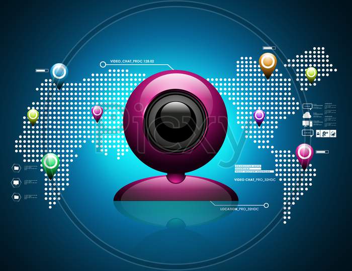 A webcam or Web Camera with World Map in the Background