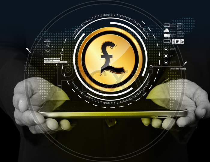 Pound Currency Coin on a Tablet or iPad screen