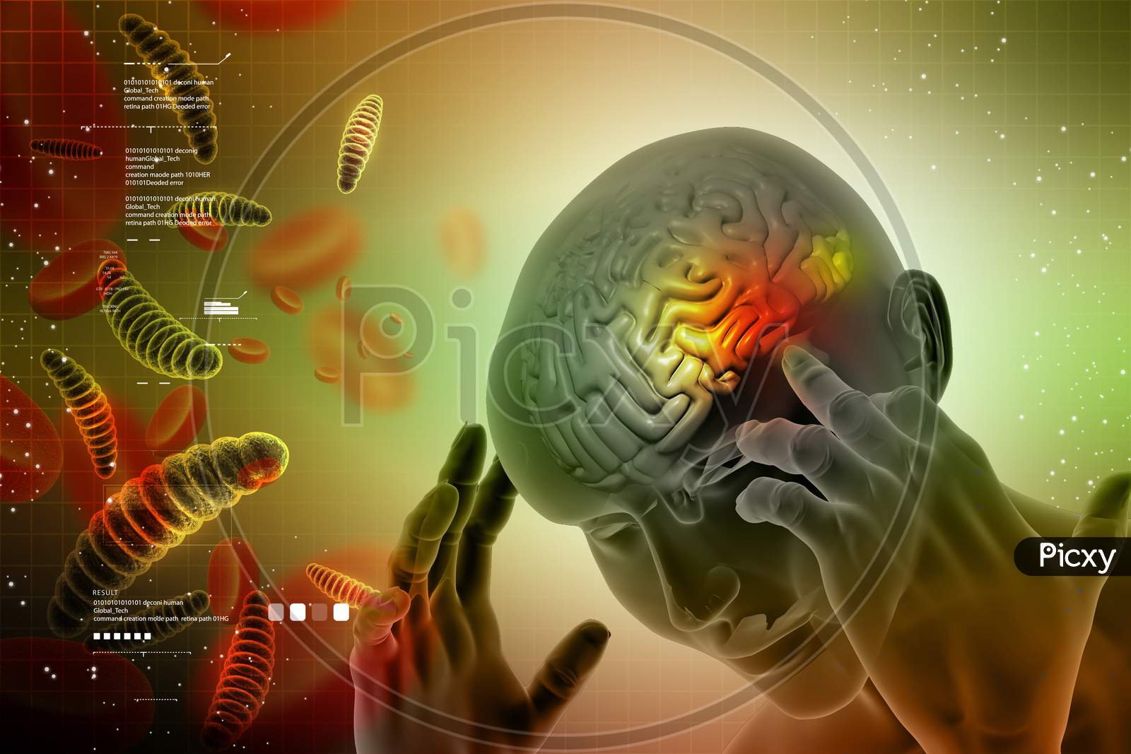 Man Head Showing The Human Brain With Headache