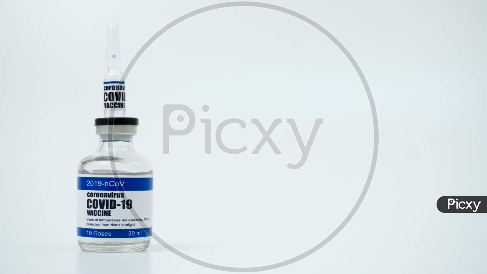 Covid-19 Corona Virus 2019-Ncov Vaccine Injection Vials Medicine Drug Ampoule Bottle. Vaccination, Immunization, Treatment To Cure Covid-19 Corona Virus Infection. Healthcare And Medical Concept.