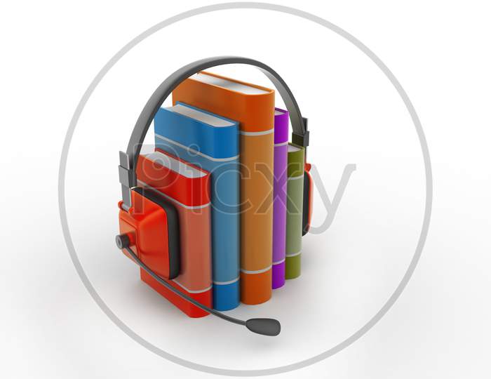 Audio Book Concept With Headphones And Books