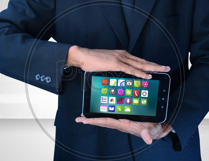 Man Showing App Icons In Smart Phone