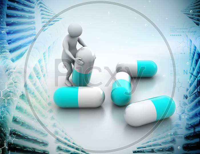 People With Pills In Color Background