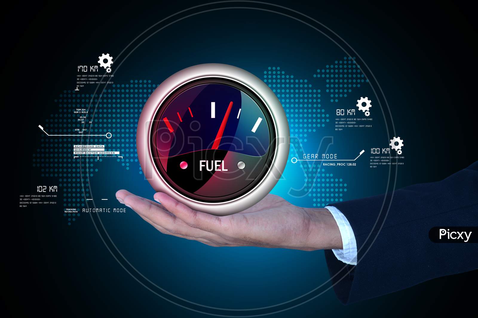 Close up shot of Person's hand with Fuel Indicator