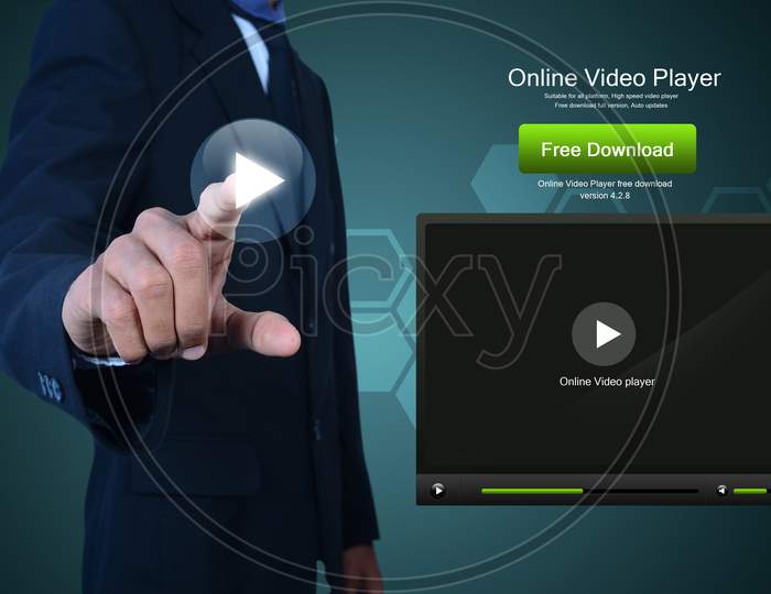 Business Man Showing Play Button On Screen