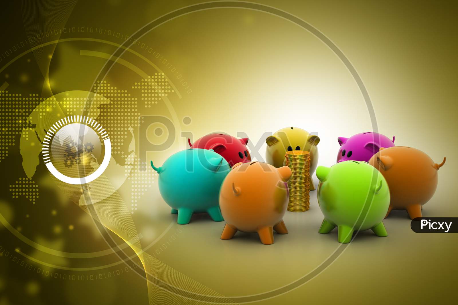 Group of Piggy Banks with Money
