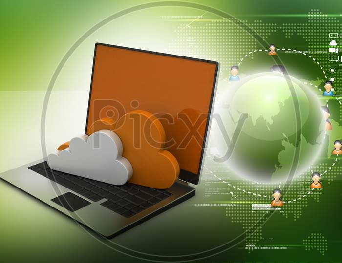 A Laptop with Clouds - A Concept of Cloud Storage