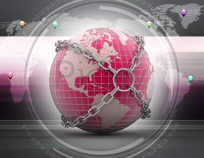 A 3D Globe Locked with Chains