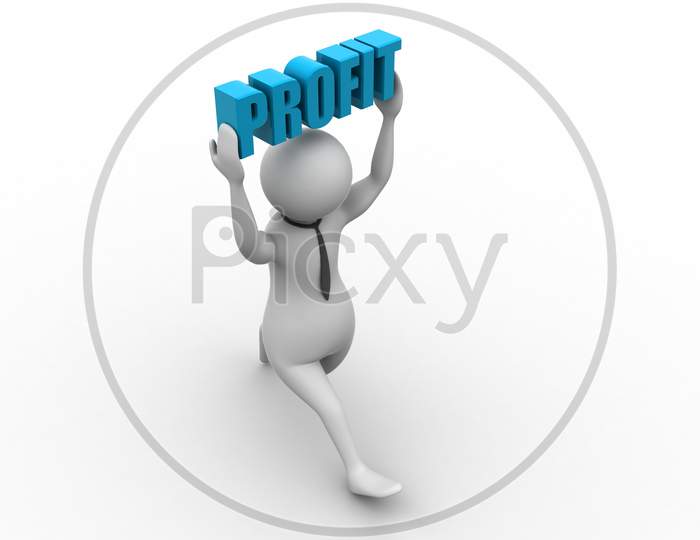3D Man Carrying The Word Profit