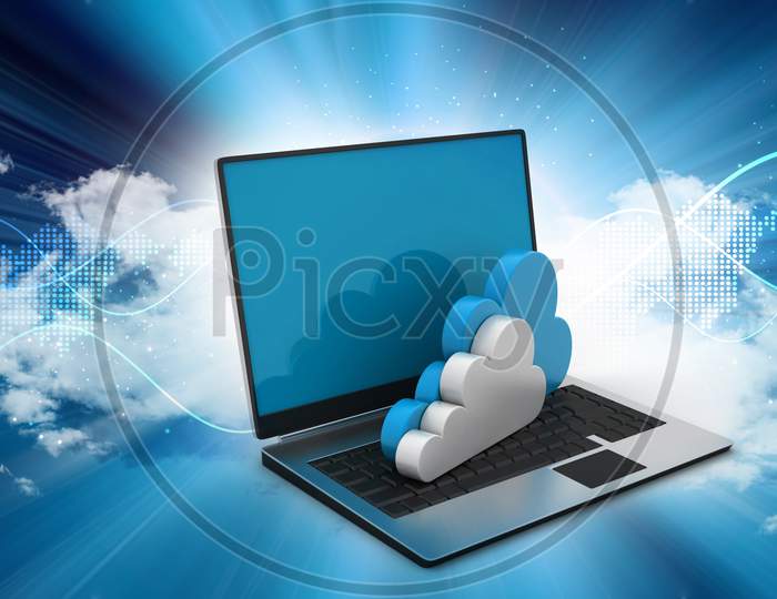 Laptop Showing Concept Of Cloud Computing.