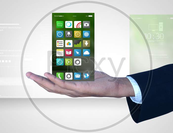 Man Showing App Icons In Tablet