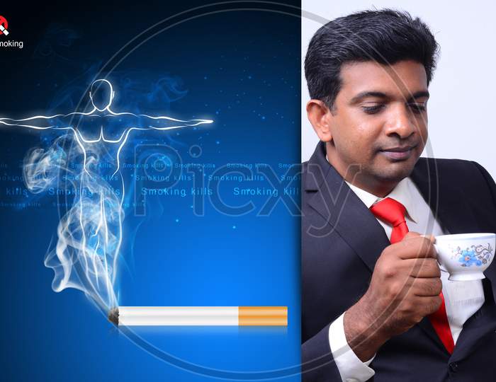 Man Thinking About Give Up Cigarette Smoking