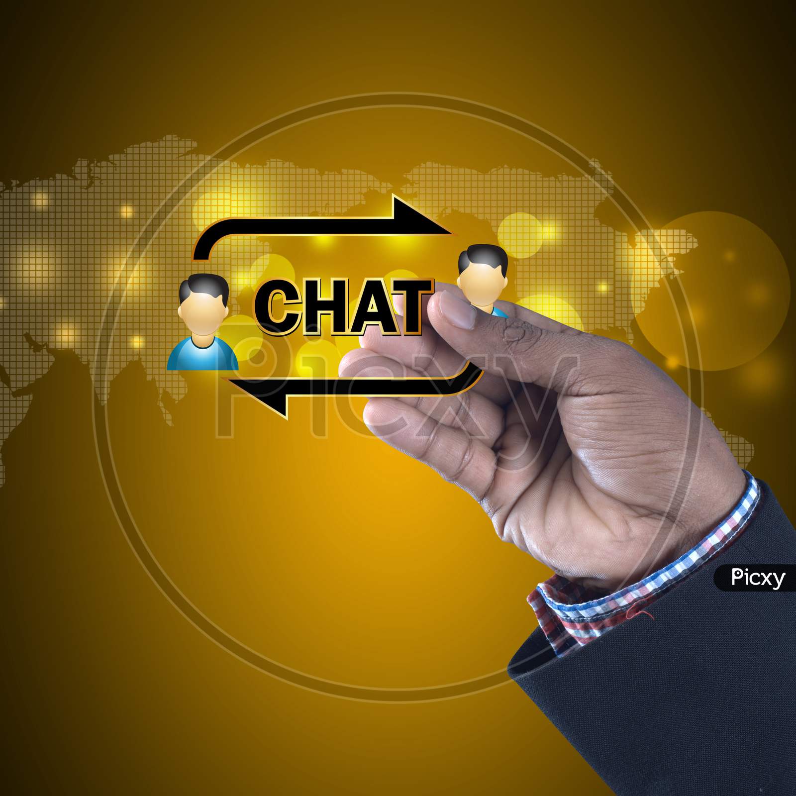 Close up shot of Person's Hand holding a Chat or Conversation Icon