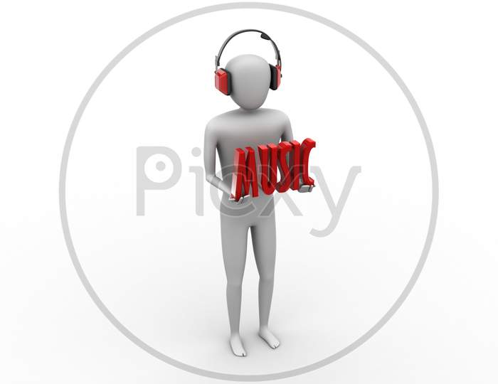Realistic Headphones With Music Text