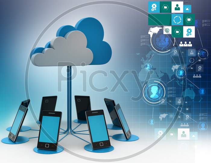 A Group of Mobiles Connected to Globe - Concept of Cloud Storage