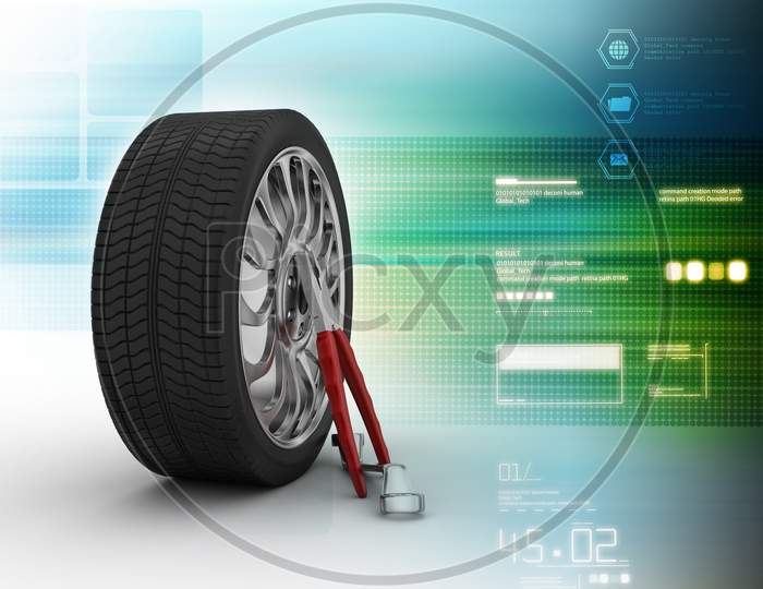 A 3D Render of a Tyre with Repair Equipment