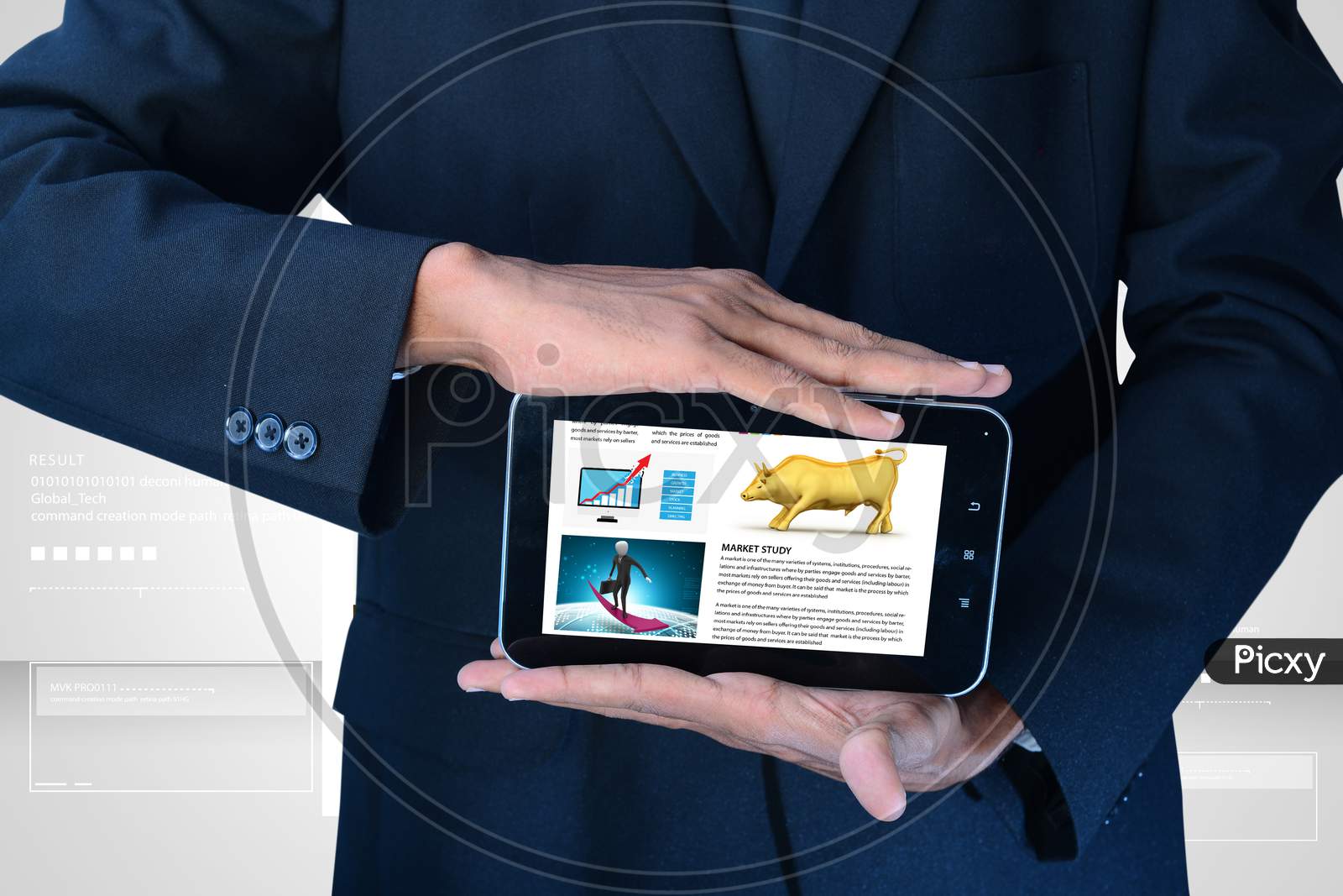 Man Showing The Stock Market Chart In Tablet Computer