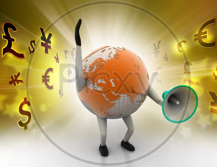 A 3D Render of a Globe with Mic in Hand
