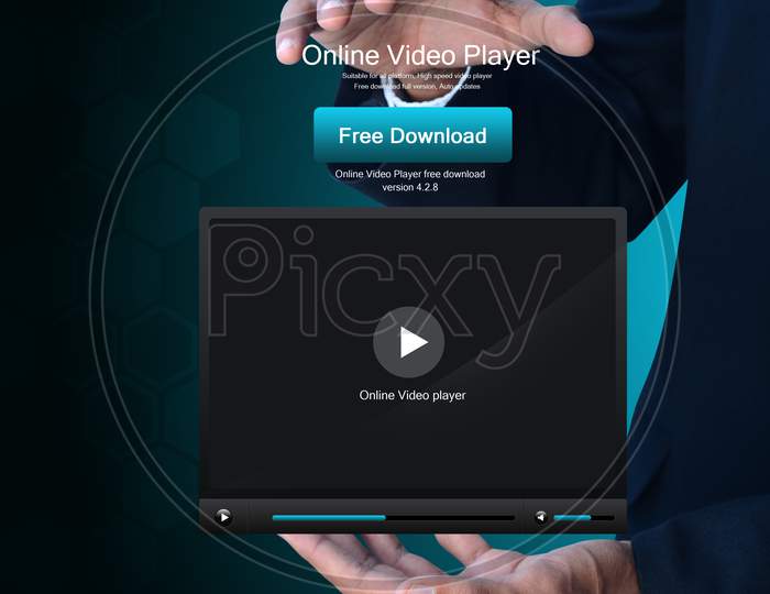 Close up shot of Person's hand with Online Video Player