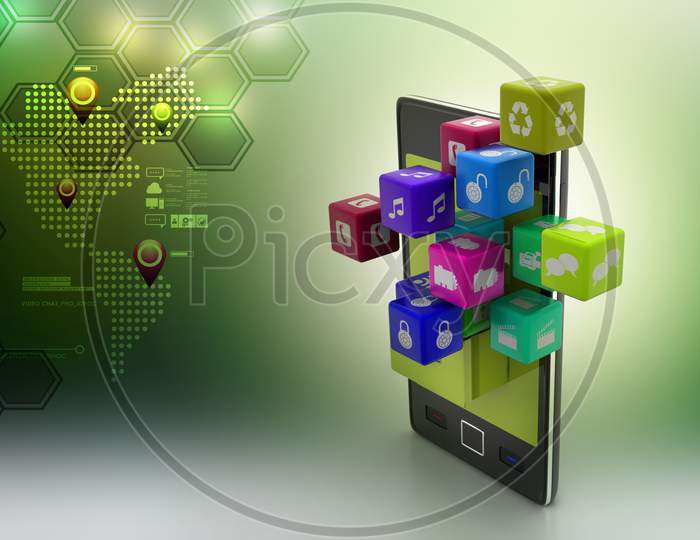 3D render of a Smartphone with Mobile Apps