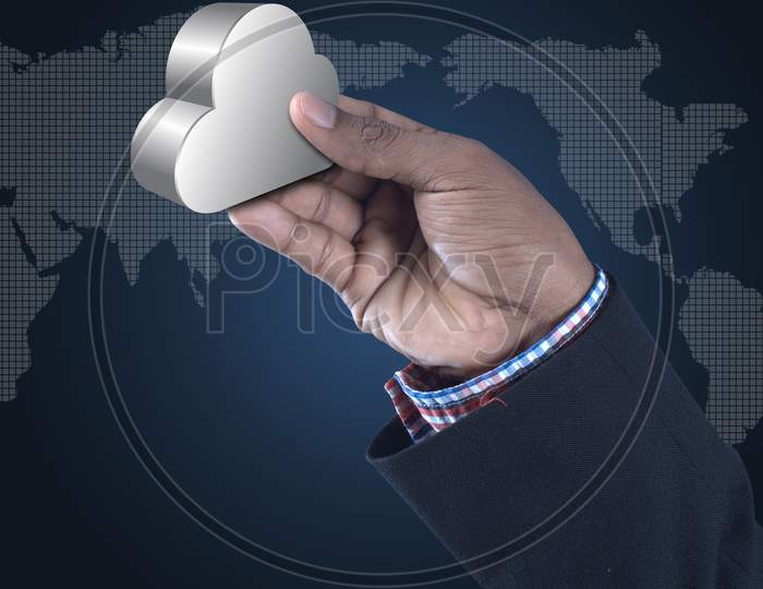 Business Man Showing Concept Of Cloud Computing.