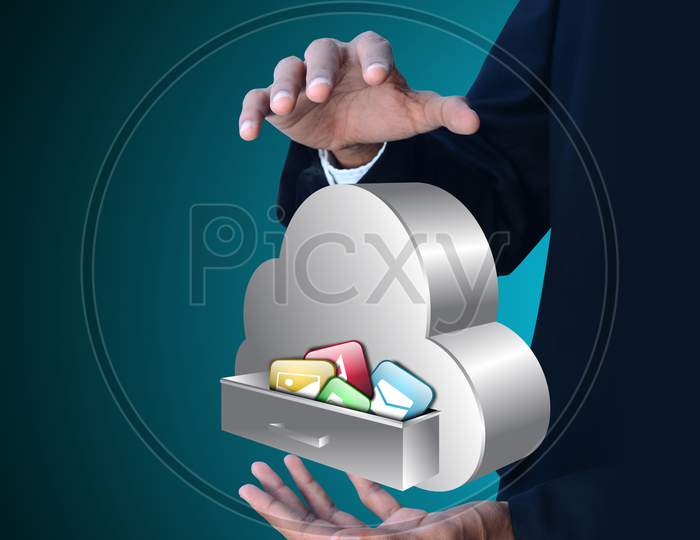 Business Man Showing Concept Of Cloud Computing.