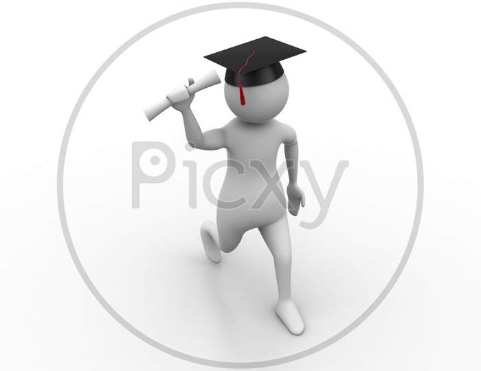 3D Man Holding Graduation Diploma