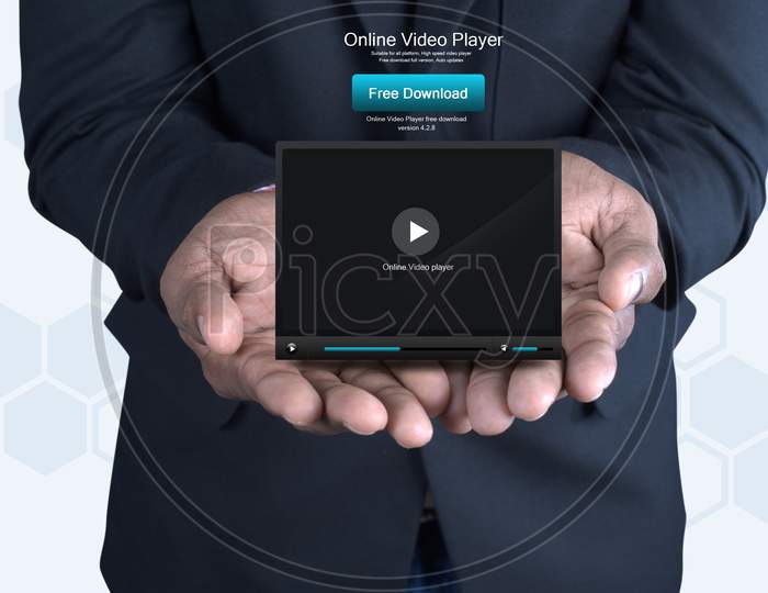 Close up shot of a Person's hands with Online Video Player