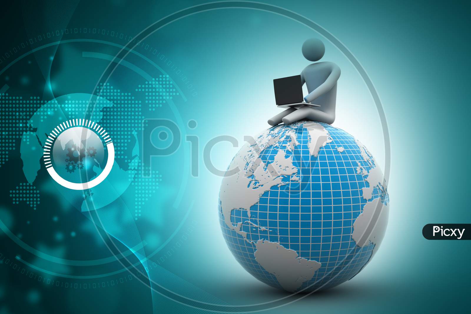 A Person using Laptop sitting on a Globe