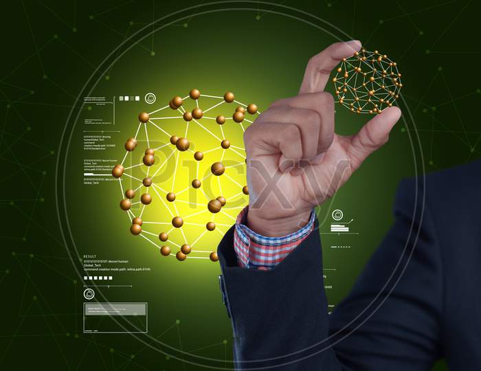 Man Hand Showing Molecules
