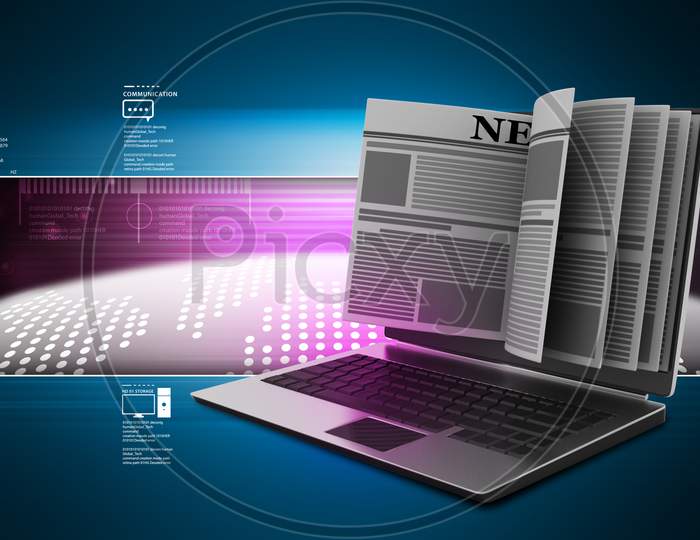 Laptop Computer With News In Color Background