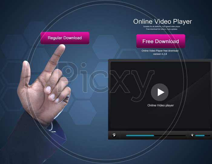 Close up shot of a Person's Finger pointing towards Online Video Player