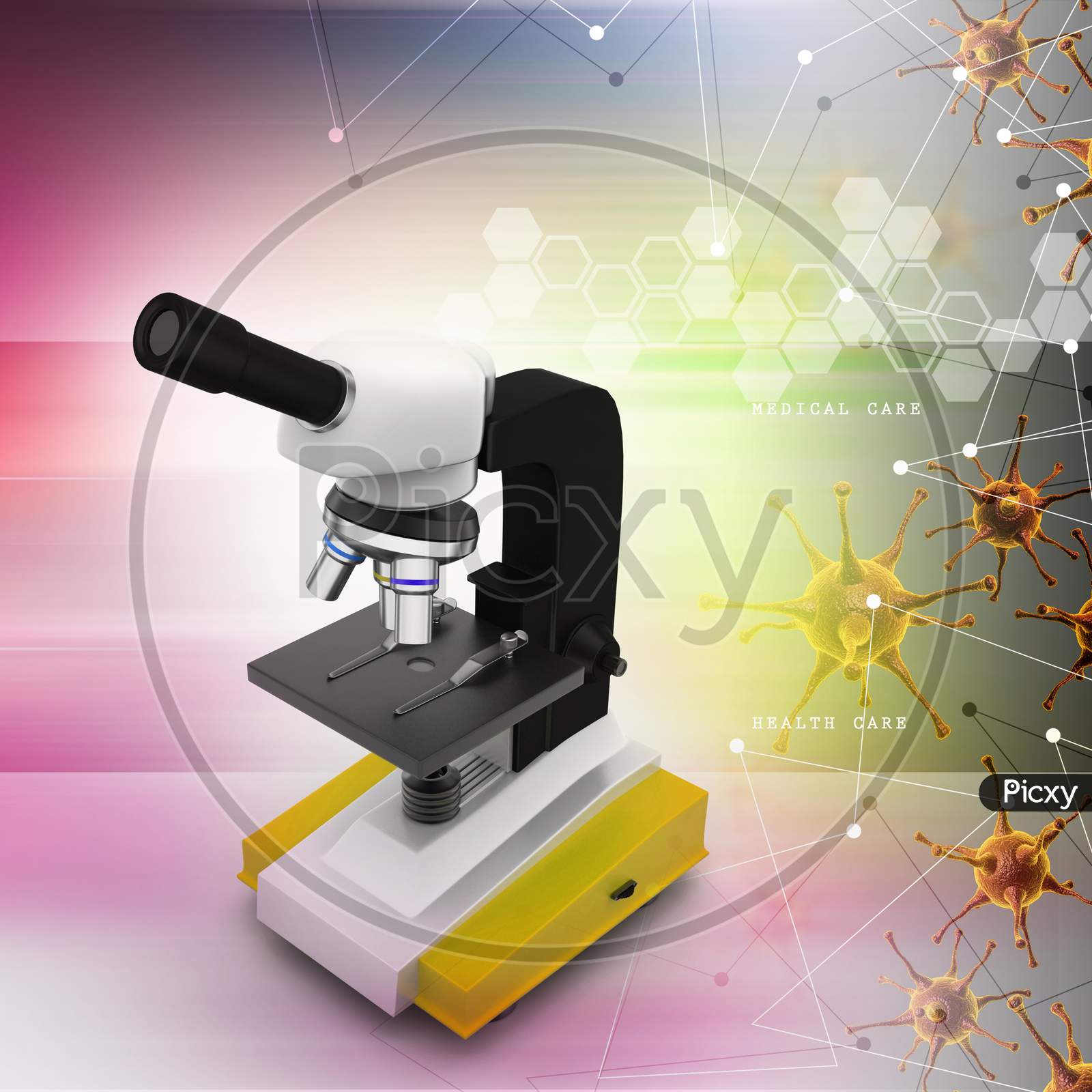 Microscope With Virus In Color Background