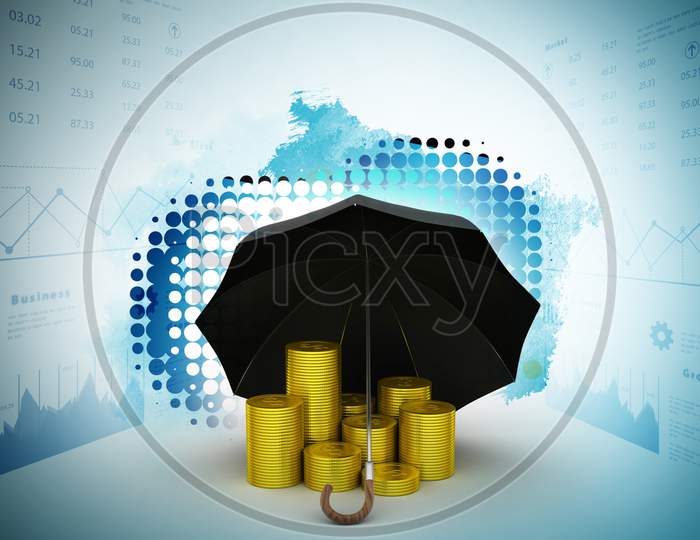 Gold Coins Under A Black Umbrella