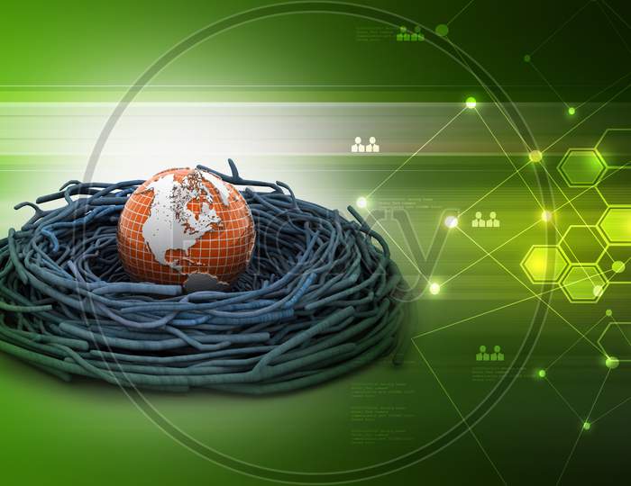 Globe On Nest In Color Background