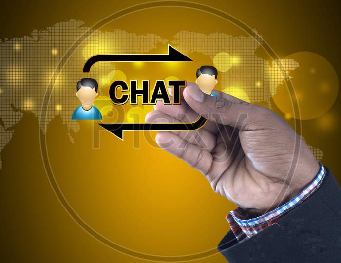 Close up shot of Person's Hand holding a Chat or Conversation Icon