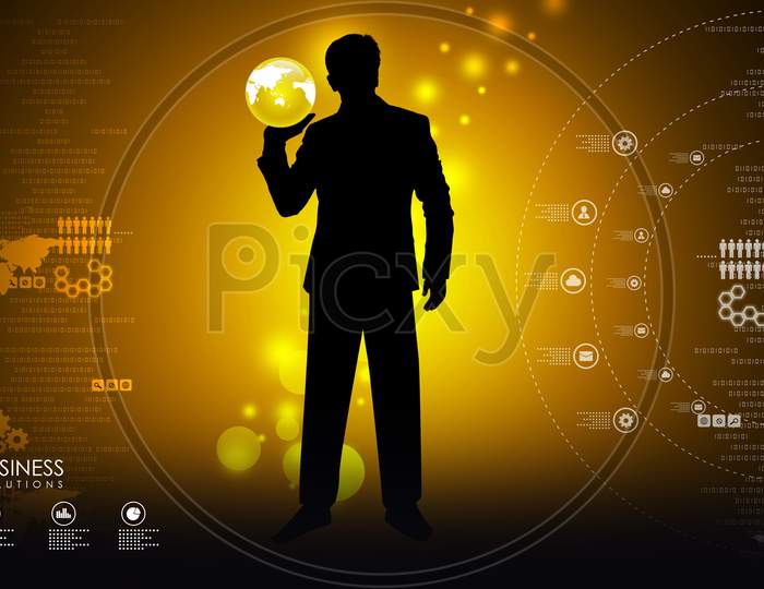 Man Showing Concept Of Global Business