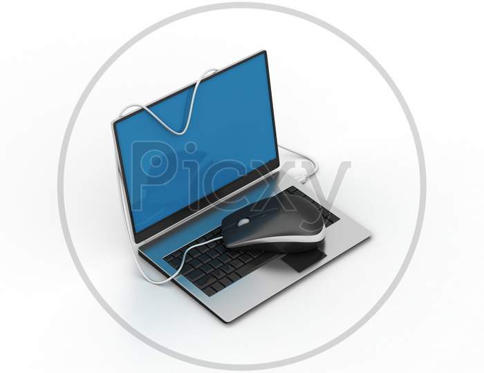 Simple Blue Laptop With Mouse