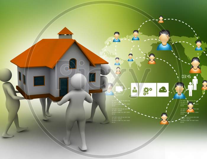 3D People Holding A House