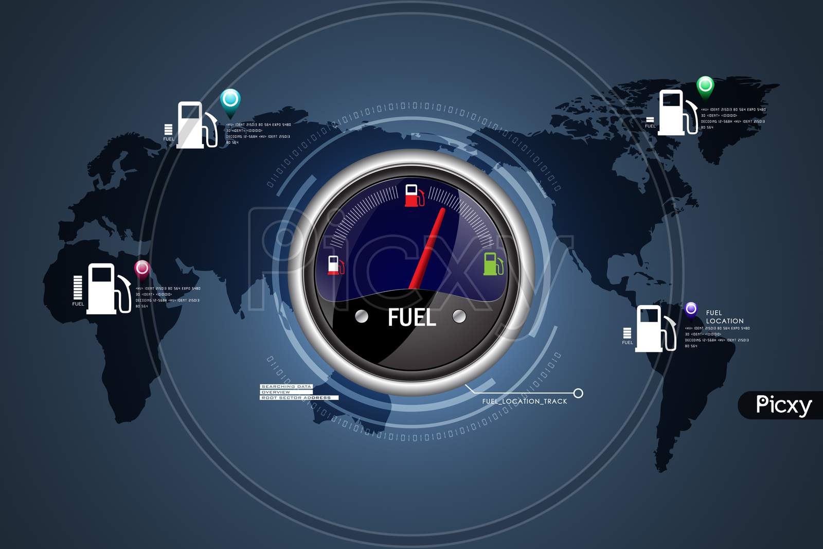 A Fuel Indicator with World Map in the background