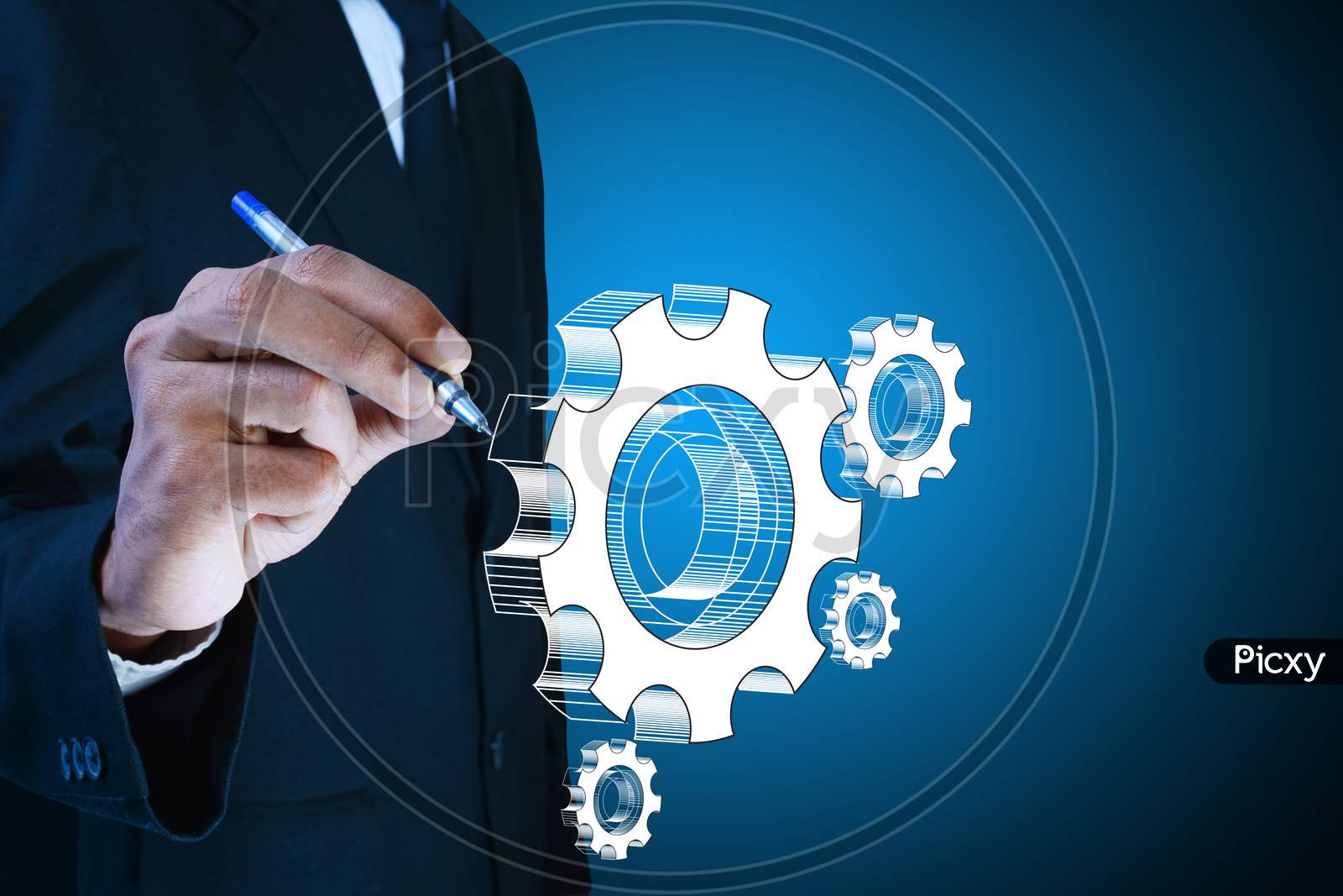 Businessman Showing Gears Cogs To Success Concept