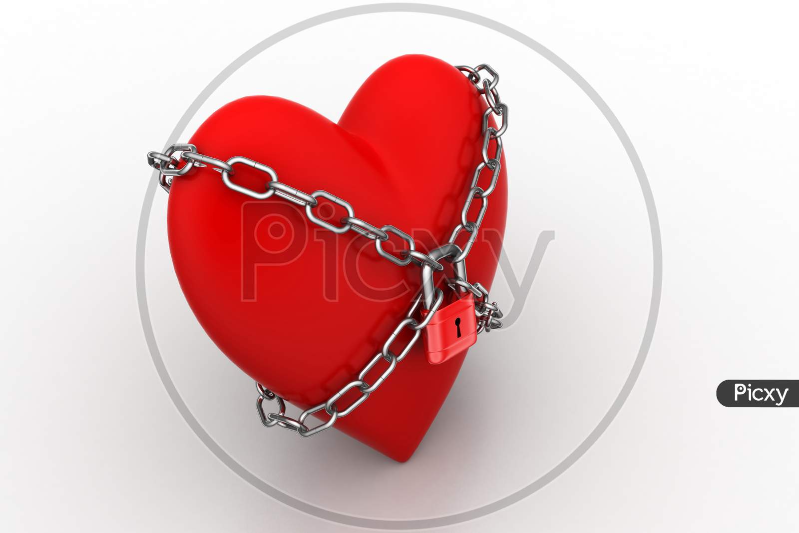 Red Heart Locked With Chain. Love Concept.